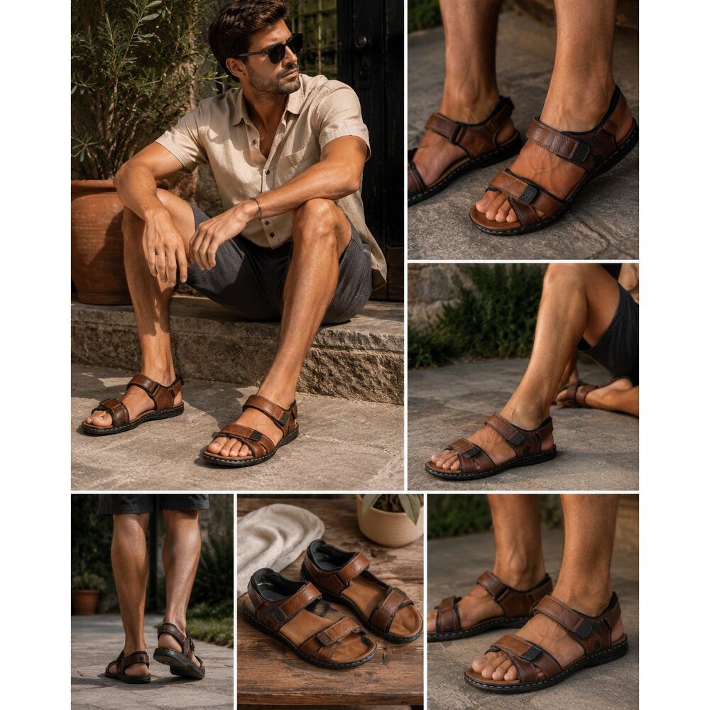 Dr. Scholl’s Brown Leather Comfort Sandals Men’s Size 12 Adjustable Outdoor
